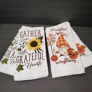 Cuisinart Kitchen Towels, set of 4, Fall Tea Towel Sunflower Gnome Pumpkin NEW